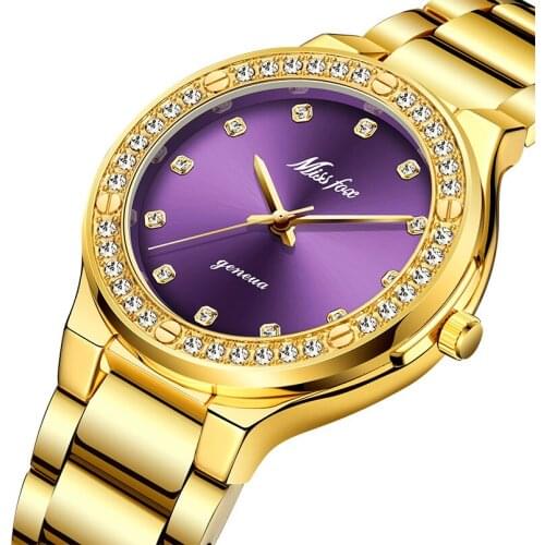 Dropshipping New 2020 Hot Selling Diamond Wrist Watches For Women Steel Two Tone Gold Female Watch Hour Purple Quartz Wristwatch