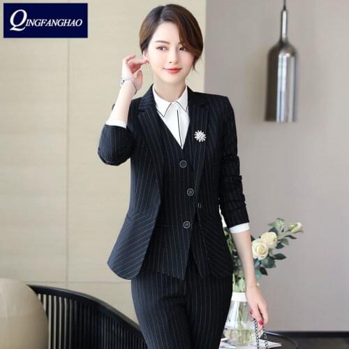 QingFangHao Women's Trouser Suits With Stripes