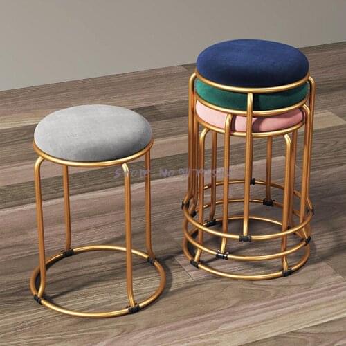 Nordic Light Luxury Small Round Stool Home Dining Table Chair Modern Simple Fashion Folding Round Stool Makeup Beauty Stool