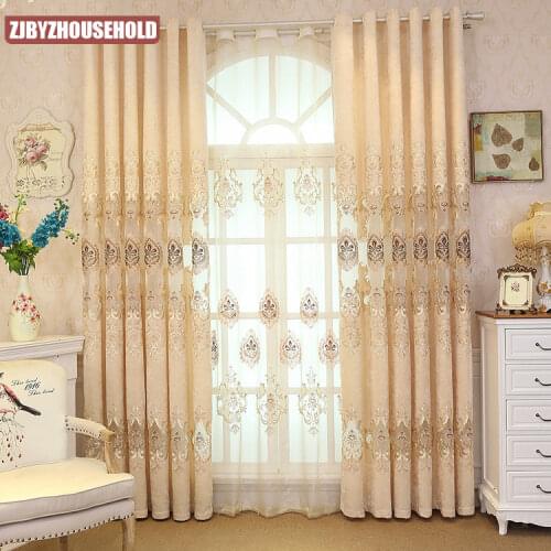 Modern European Chenille Hollow Embroidery Curtains for Living Dining Room Bedroom Luxury European