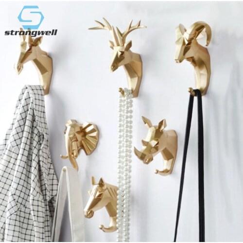 Strongwell Nordic Deer Head Hooks Animal Head Hat Rack Wall Decoration Hanging Pendant Wall Rack Hanger Hook Home Decoration