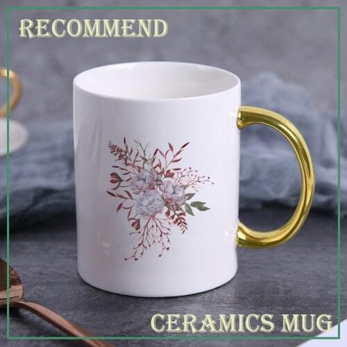 Succulent plants Pattern Cup golden Handgrip Mug Gift Box Coffee Mug Couple Ceramic Wedding Bridal Lovers Gifts KTZW-049