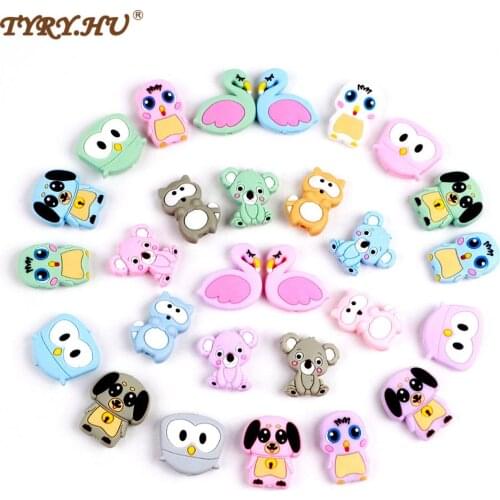 TYRY.HU 2PC Silicone Beads Mini Animal Cute Koala Raccoon Silicone Teething Beads Accessories Making Nursing Necklace Pendant