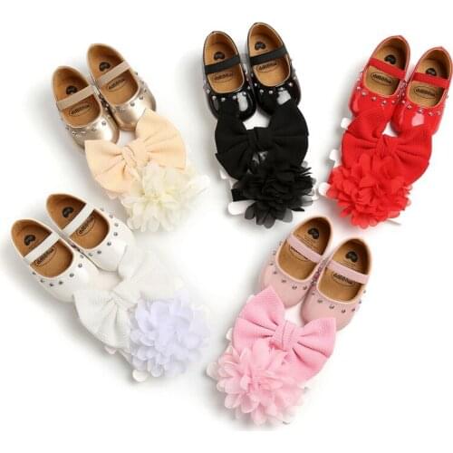 Spring-Autumn Shoes 2pcs/set Baby Girl Rivet Sweet Princess Toddler Shoes + Hair Accessory Infant Kids Girls Sets For 0-18M