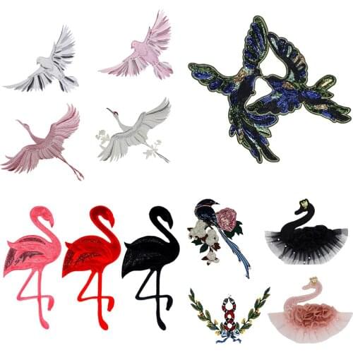 Embroidery Swan Lace DIY Bead Pearl Clothes Applique Animal Bird Snake Crane Sequin Eagle Sew on Patches Fabric Badge