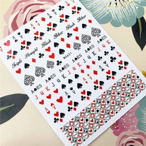 WG651 WG650 J Q K Playing Cards 3D Back glue Nail decal Nail sticker Nail decoration Nail art