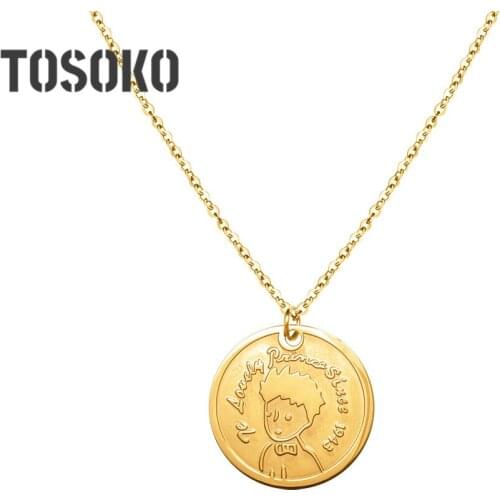 TOSOKO Stainless Steel Jewelry Little prince Pendant Necklace medium length Necklace sweater chain BSP499