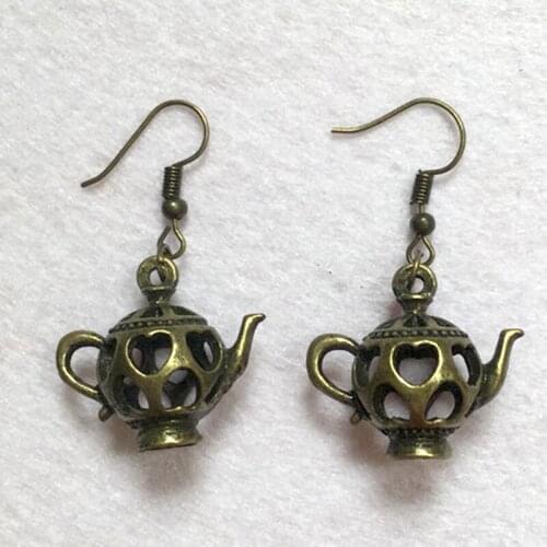 Antique vintage bronze color hollowed heart teapot earrings for women metal alloy drop dangle earring jewelry fashion jewellery