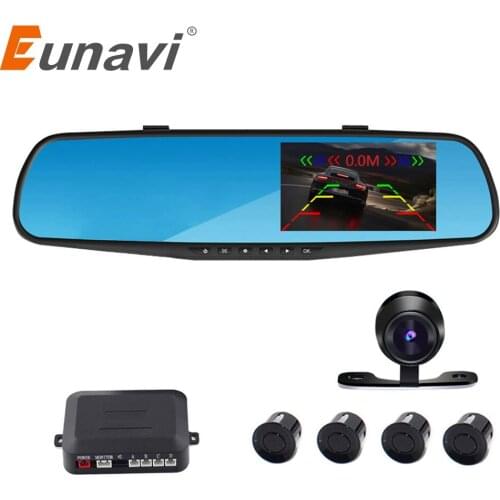 2018 Car Detector Dashcam Eunavi Car Parking Reversing Backup Alarm Security System Mirror Dvr+rearview Camera+4 Sensors Auto