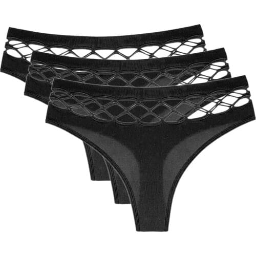 Womens sexy hollow crossed ribbons 3 pieces thong comfortable breathable panties ladies solid color low rise underwear CYHWR