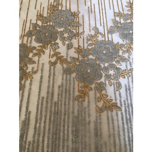 5yards BZL-35316 glued print glitter small beads african india tulle mesh fabric for sawing/party dress