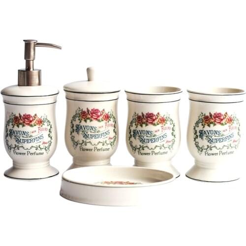 Bathroom Accessories Set Ceramic Soap Dispensers/Dish Toothbrush Holder Gargle Cups Wedding Gifts Birthday Presents Rose Series