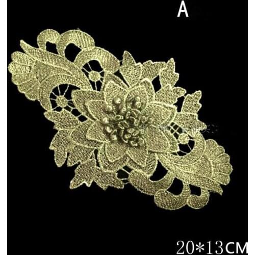 Free shipping gold embroidery applique collar wedding dress formal dress accessories water soluble fabric patch