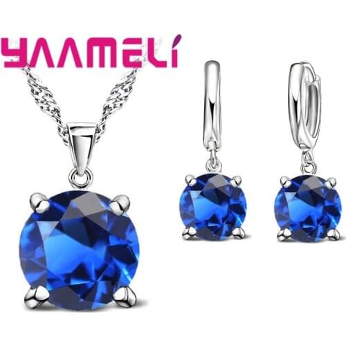 Big Discount Women Fashion Jewelry Sets 925 Serling Silver Crystal Necklace Pendant Earring Free Shipping
