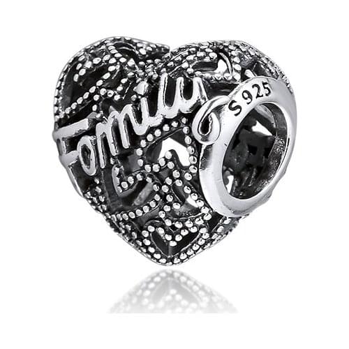 DIY Sterling Silver Jewelry Family Heart Charm Fits European Beaded Bracelets Fashion Beads For Jewelry Making
