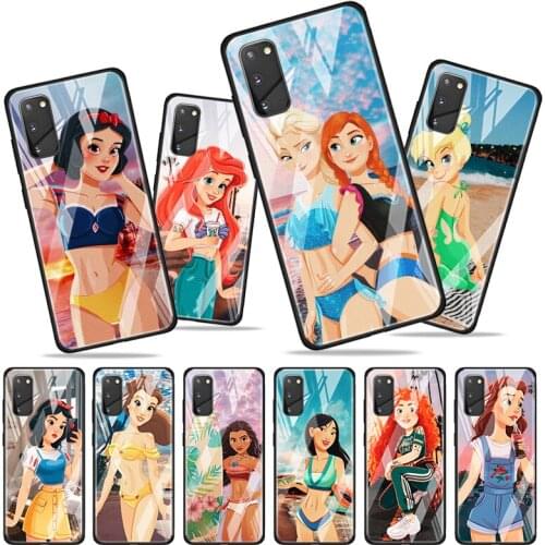 Disney Beach Princess For Samsung Galaxy S20 FE S10e S10 S9 S8 Ultra Plus Lite Plus 5G Tempered Glass Phone Case