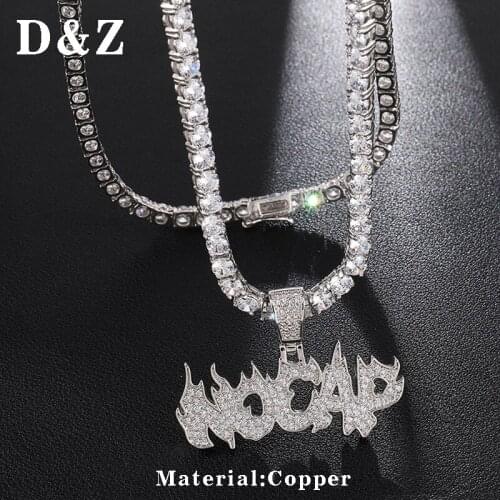 D&Z Hip Hop Full Paved CZ Flame NO CAP Letters Pendants Necklaces For Street Boys Iced Out Jewelry 2019 Gift