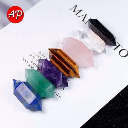 7pcs/set Wooden Box Natural Seven Chakela Double crystal Wand Home Decorative Hand Carved Quartz Pillar for Yoga Meditation