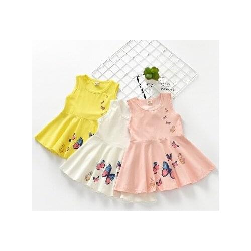 Kids Dresses for Girls 2019 Summer New Baby Girl Butterfly Printed Dress Kids Girls Lovely Vests Dresses for Party Clothes 2-7Y