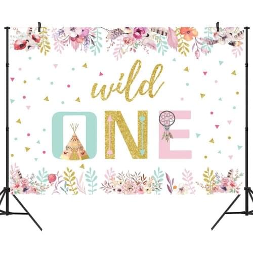 Boho Wild One Party Backdrop Tribal Teepee Tent Indian Arrows Feather Dreamcatcher Flower Photography Background 1st Birthday