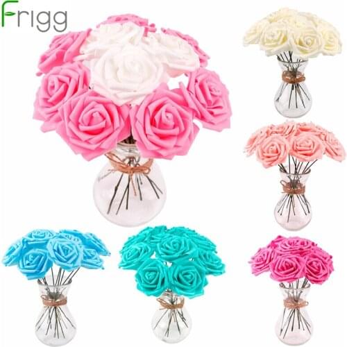 Frigg10/12 Heads Artificial Flower Bouquet Wedding Flower PE Foam Bride Rose Flower Decor DIY Wedding Valentines Day Decoration