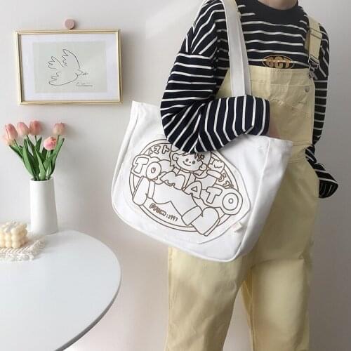Hylhexyr Womens Shoulder Bag Zipper Cartoon Print Shopping Canvas Bags Handbag Fashion Cotton Tote With Outside Bag