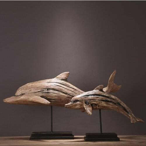 American country retro simulation model Home Furnishing resin wood dolphin model ornaments study the living room decoration