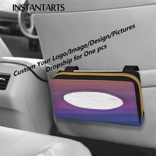 INSTANTARTS Custom Your Logo/Image/Pictures Fashion Car Sun Visor PU Leather Tissue Box Holder Car Sun Visor Tissue Box