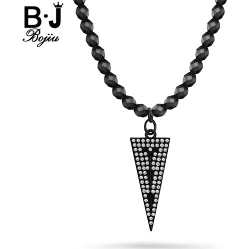 BOJIU Exquisite New Hematite Beads Women Chain Necklace Trendy Girl Triangle Pendant Short Necklaces For Lady NKS040