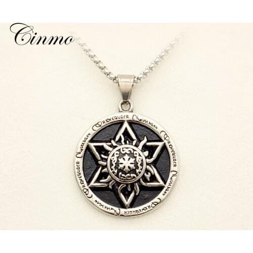 Cinmo Exquisite David Star Pendant Necklace Round Shape Flower Stainless Steel Necklaces For Men Women Charm Jewelry Gift
