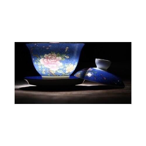 China Jingdezhen ceramic bowl tea pot hand-painted flower cup size gradient grilled tureen gaiwan teaset teapot ceremony