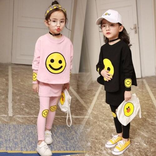 Childrens Clothing Set 2017 Spring Autumn Kids Girl Smiling Face 2pcs Suits,long Sleeved T-shirt+ Pants Leggings Free Ship