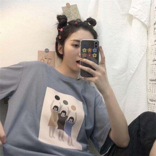 Korean summer Short sleeve tshirt tops tees gothic Harajuku dropshipping print casual Kawaii big size punk vintage women clothes
