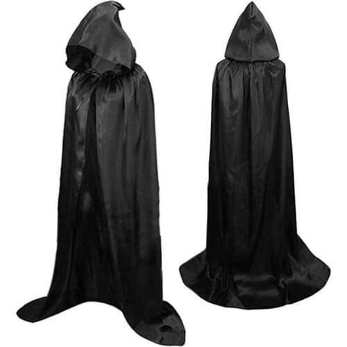 Halloween Costume Adult Death Cosplay Costumes Black Black Hooded Cloak Scary Witch Devil Cosplay Long Black Cloak New