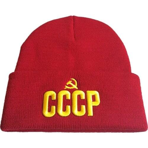 Mens USSR Russian Beanies CCCP Embroidery Casual Knitted Cap for Women Warm Hip-Hop Skullies