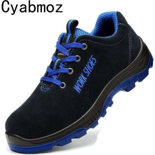 Cyabmoz Size 38-50 Men Breathable Steel Toe Safety Shoes Puncture Proof Midsole Slip Resistance Work Boot Labor Insurance Shoes