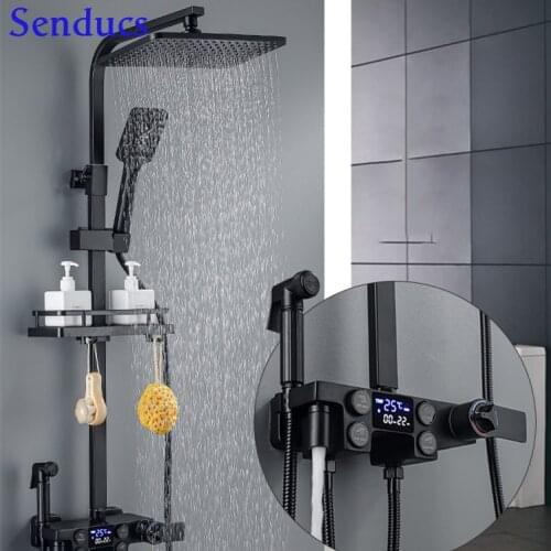 Electroplating Thermostatic Shower Set Quality Brass Waterfall Bathroom Mixer Faucets Hot Cold Thermostatic Digital Shower Set