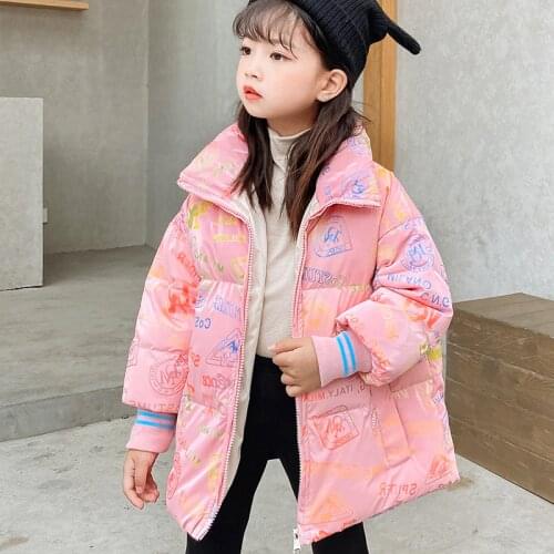 2021 new girls winter jacket Sequin waterproof down jacket fashion foreign space cotton padded jacket 4-10 years old pink jacket