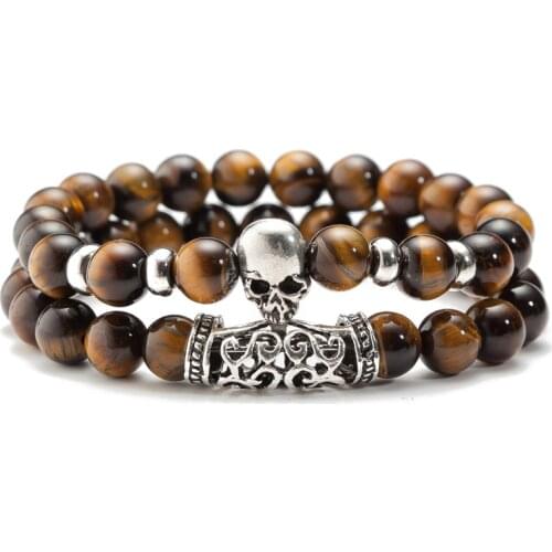 New Bracelet Jewelry Skull Head Buddha Bead Energy Volcanic Stone Set Simple and Elegant Accessories Individual Delicate Fashion