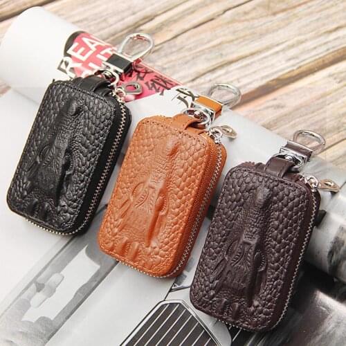 Crocodile pattern Genuine Leather Car Key Holders Housekeeper For Men Retro Multifunctional Home Keychain Case Female Key Wallet
