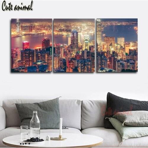 Full Square round drill Diamond painting 5D Modern City Night Scenery Diamond embroidery kits Cross stitch mosaic 3 pcs