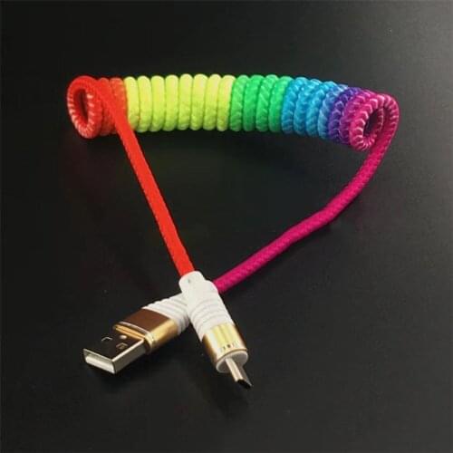 Spring Cable Retractable 2.4A Fast Charging Cable Data Cable Type C Micro USB Flexible Elastic Stretch Charger Cable