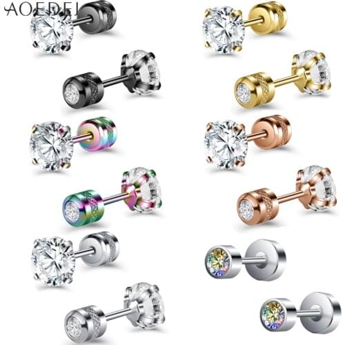 AOEDEJ 16G 20G Stainless Steel Stud Earrings for Women Girls CZ Crystal Round Earring Rose Gold Plated Tragus Helix Piercings