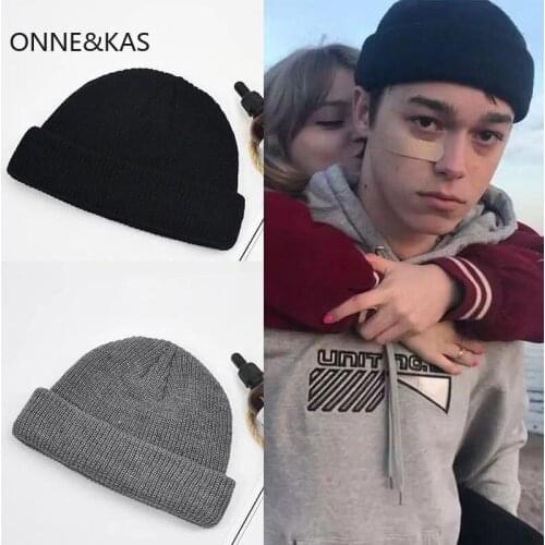 Fashion Men Knitted Beanies Solid Color Thick Warm Knitting Winter Autumn Female Hat Brimless Melon Cap Men Hip-hop Hats