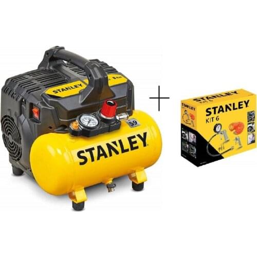 STANLEY DST 100/8/6 - Compressore Silenzioso (59dB) + KIT 6 STANLEY