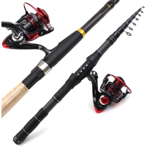 1.8m-3.0m Carbon Fiber Telescopic Fishing Rod Portable Spinning Rod and Spinning Reels Multifunction set rod building pole wrap