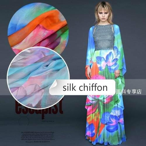 Plant flowers printed high - grade silk chiffon fabric 100% silk fabric silk scarf dress silk cloth XF0610