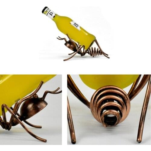 W3JE Metal Ant Shaped Wine Bottle Holder Wrought Iron Cocktail Storage Display Rack