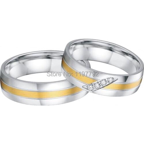 Tailor made jewelry yellow gold color health surgical titanium steel engagement wedding matching rings sets for couples
