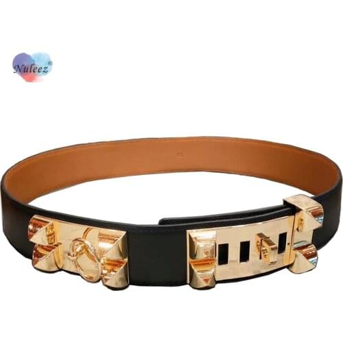High Quality Leather Belt Women With Golden Lock Decoration 4.5 CM Wide Cummerbund Fashion Apparel Accessory Waist Belt